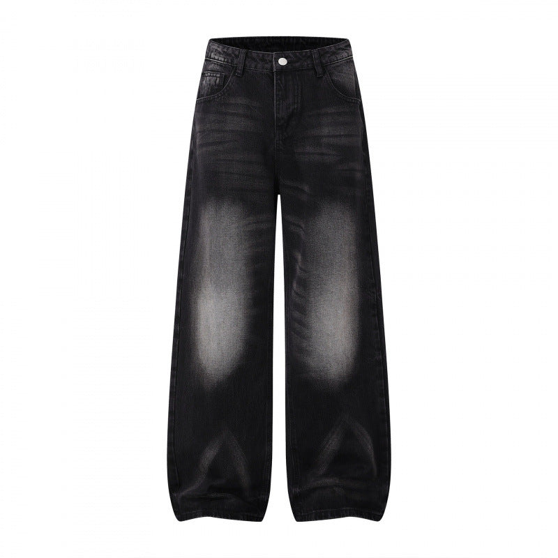 Damen Weite Highwaist-Jeanshose im Balloon-Schnitt mit Used‑Effekt und elastischem Saum Drune
