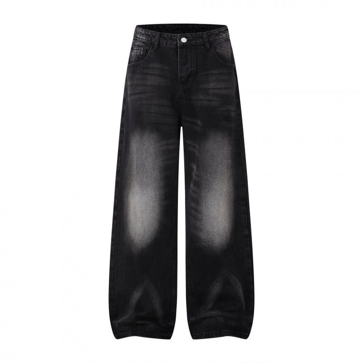 Damen Weite Highwaist-Jeanshose im Balloon-Schnitt mit Used‑Effekt und elastischem Saum Drune