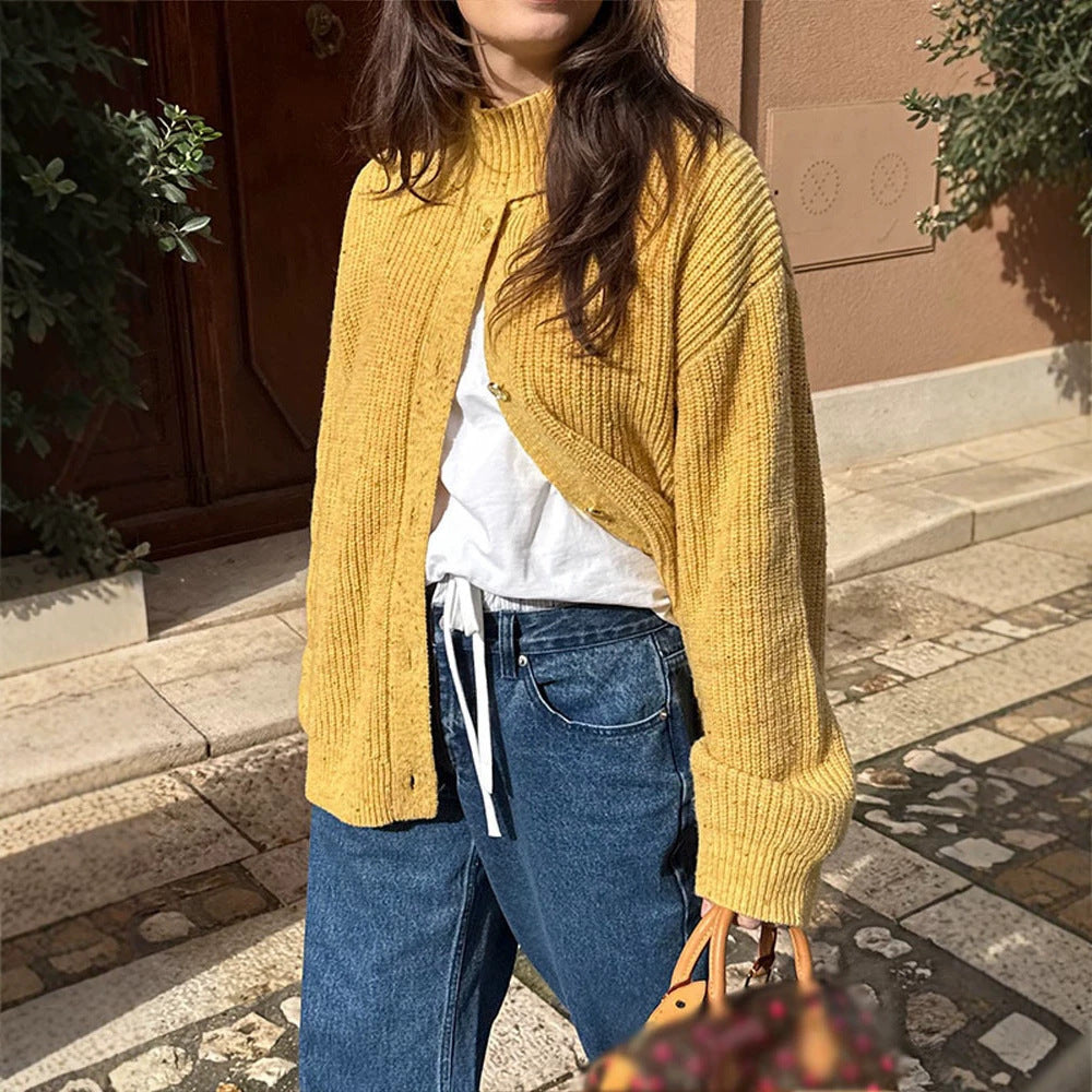 Damen Oversize-Strickjacke mit Rippenstruktur und Stehkragen Drune