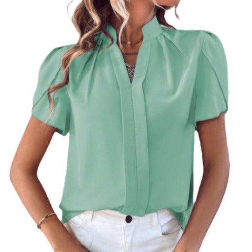 Damen Elegante Bluse mit modischen Puffärmeln und V-Ausschnitt Drune