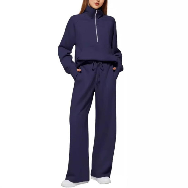 Damen sportliches Sweatset mit hohem Kragen und weitem Bein Drune