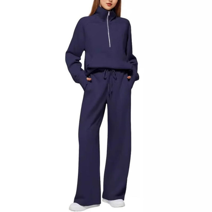 Damen sportliches Sweatset mit hohem Kragen und weitem Bein Drune