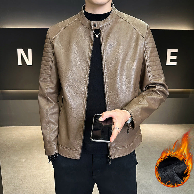 Herren Stylische Kunstlederjacke mit Steppdetails Drune