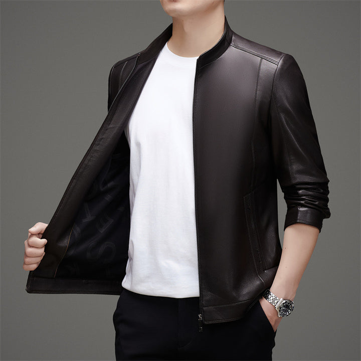 Herren Kunstlederjacke mit modernem Stehkragen und funktionalen Reißverschlüssen Drune