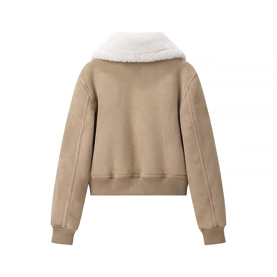 Damen elegante Steppjacke mit weichem Kunstfellkragen und praktischen Taschen Drune