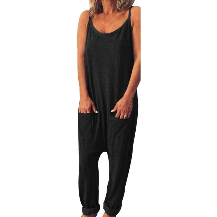 Damen lässiger Jumpsuit mit praktischen Taschen und Spaghettiträgern Drune