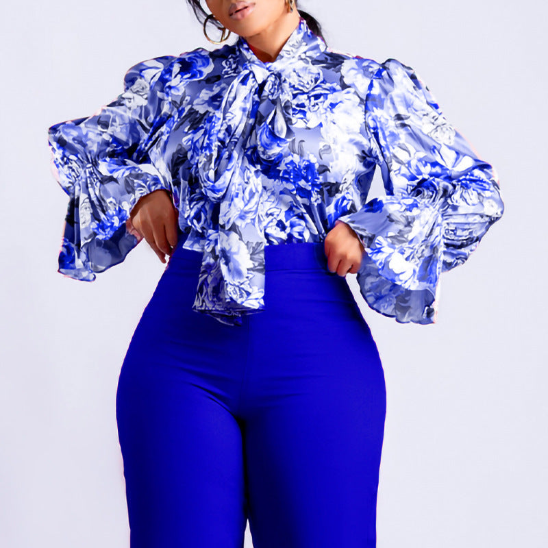 Damen Bluse mit elegantem Schleifendetail und floralem Muster Drune