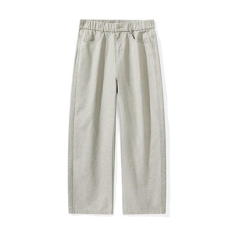 Herren Weite Baumwollhose mit elastischem Bund, geradem Bein und Eingrifftaschen Drune