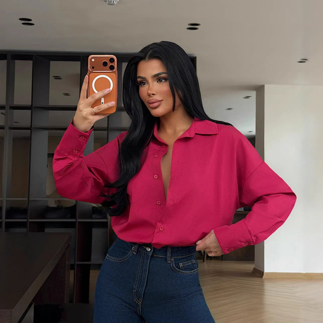 Damen elegante Bluse mit oversized Schnitt und knopfbarem Design Drune