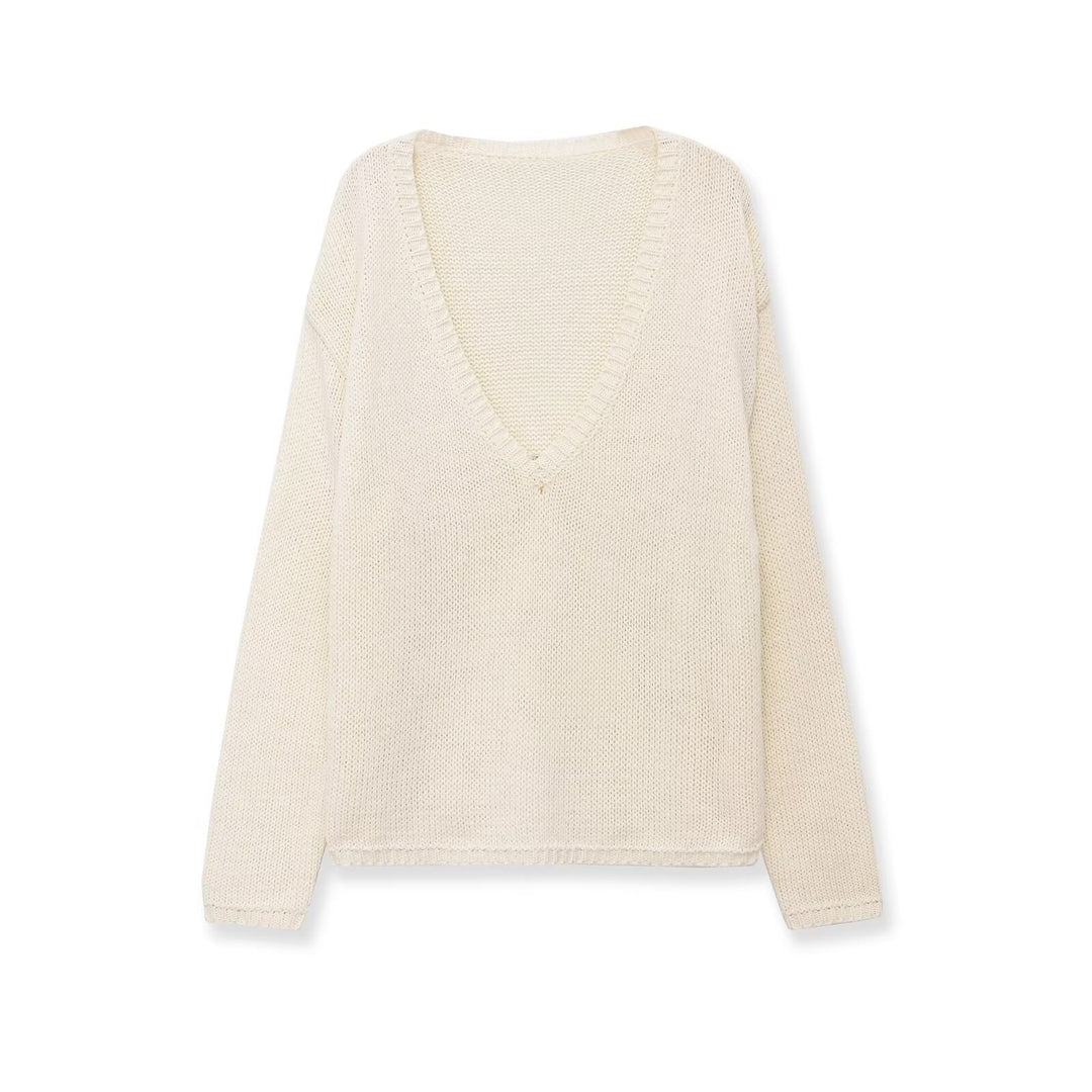Damen Oversize V-Ausschnitt Grobstrickpullover Drune