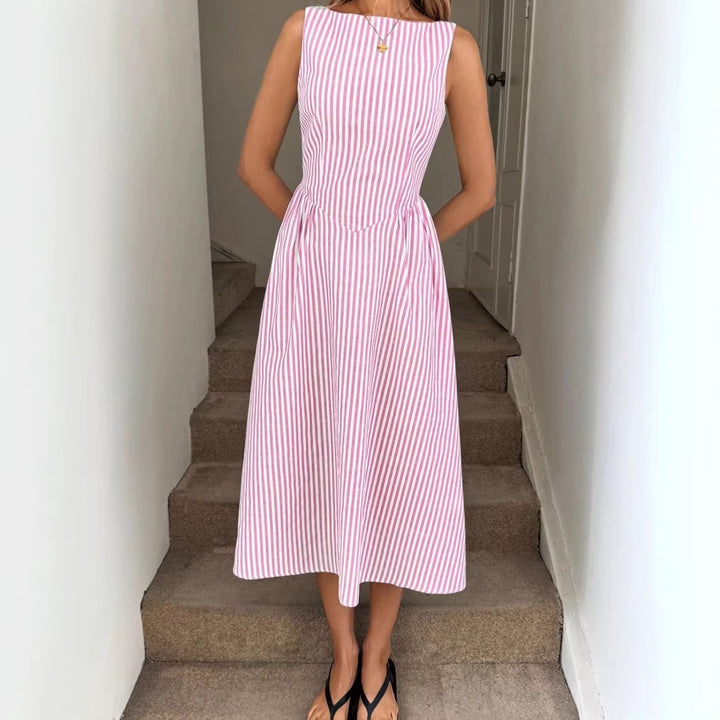 Damen Elegantes Midi-Kleid im Streifenlook Drune