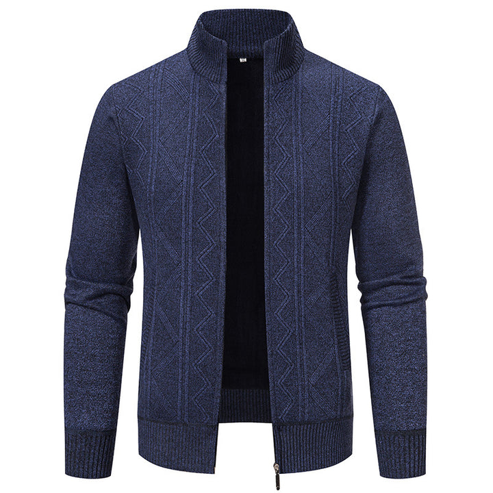 Herren nan Strickzipcardigan mit Stehkragen, geometrischem Strukturmuster und verdeckten Eingrifftaschen Drune