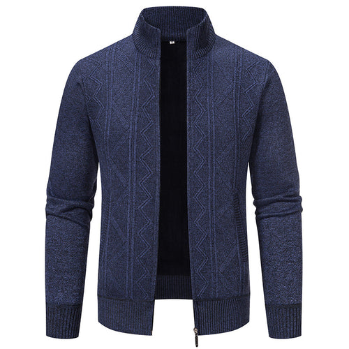 Herren nan Strickzipcardigan mit Stehkragen, geometrischem Strukturmuster und verdeckten Eingrifftaschen Drune