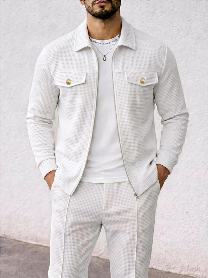 Herren strukturierte Overshirt-Jacke mit Waffelstruktur, Pattentaschen und verdecktem Reißverschluss Drune