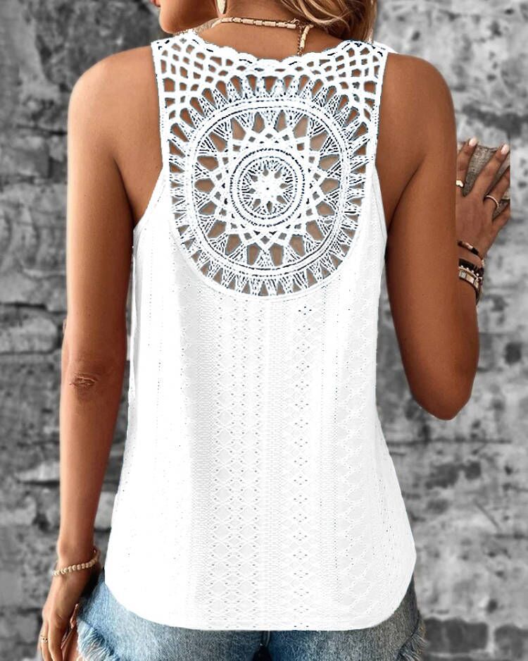 Damen luftiges Häkelshirt mit einzigartigem Rückendetail Drune