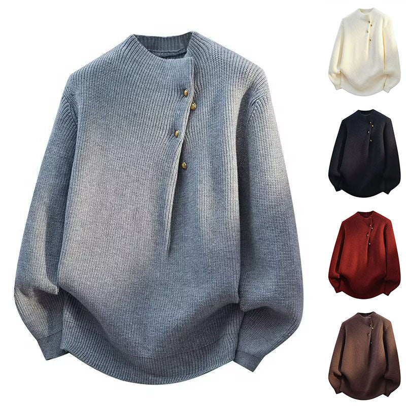 Damen Modischer Stehkragenpullover mit Knopfdetails Drune