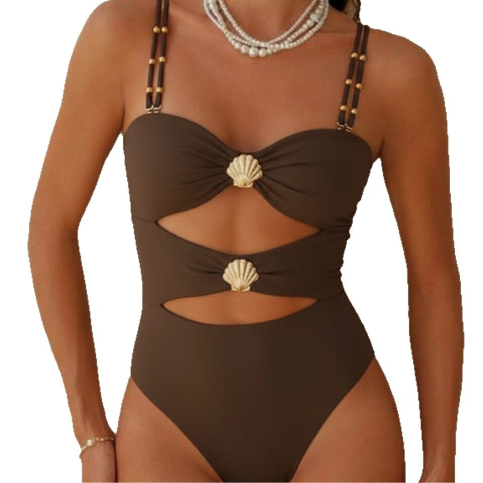 Damen Designer-Badeanzug mit Cut-Out-Details und Muschel-Applikation Drune