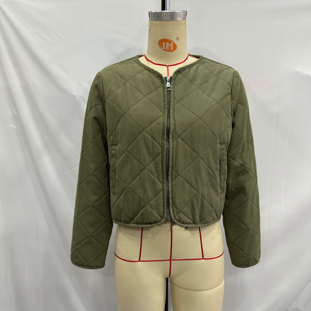 Damen nan gesteppte Kurzjacke mit Diamantsteppung, Rundhalsauschnitt und durchgehendem Reißverschluss Drune