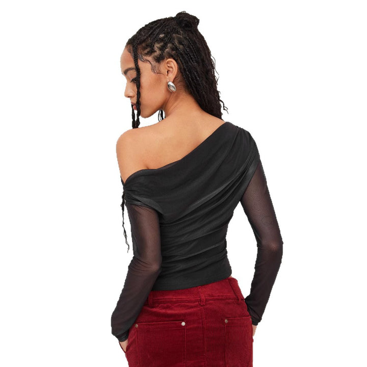 Damen Trendy Shirt mit transparenten Ärmeln Drune