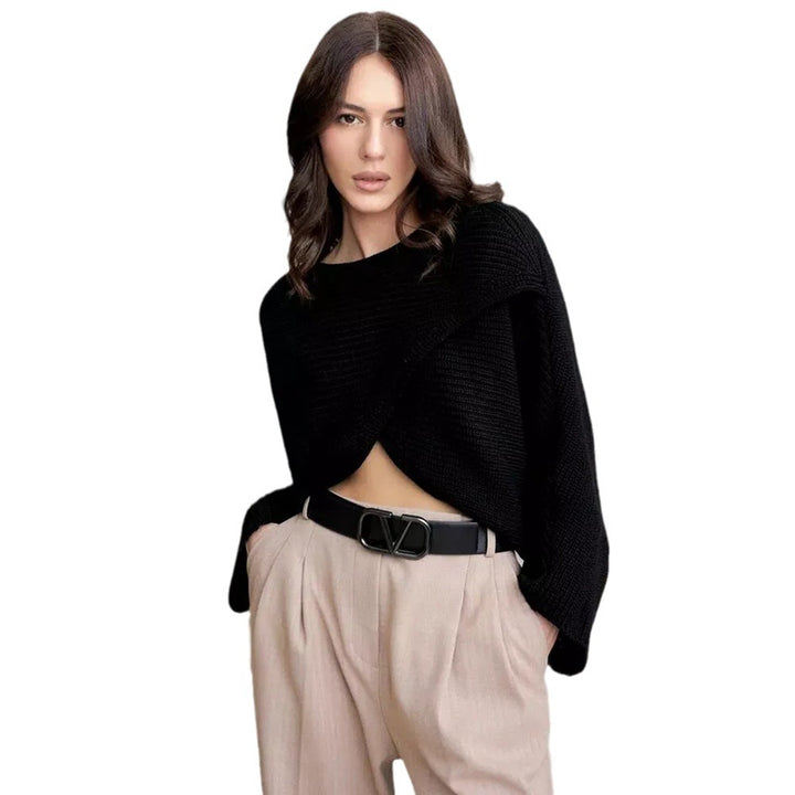 Damen lässiger Wickelpullover mit weitem Schnitt und strukturiertem Material Drune