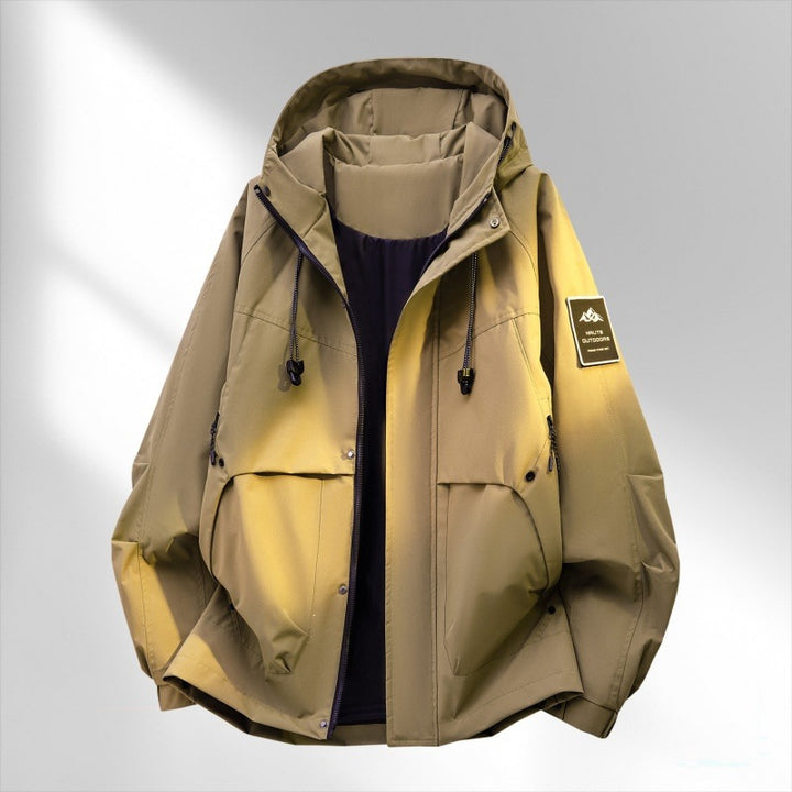 Herren Oversize-Utility-Outdoorjacke mit Kapuze, wattierter Innenlage & Multifunktionstaschen Drune