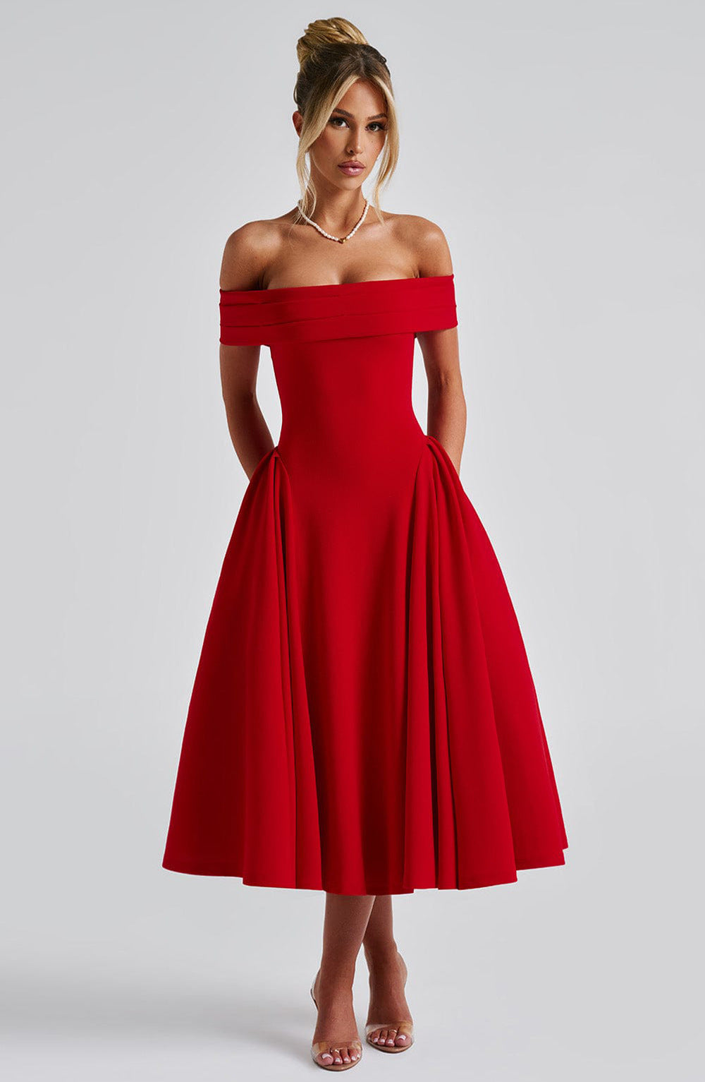 Damen elegantes Abendkleid mit schulterfreiem Design und voluminösem Rock Drune