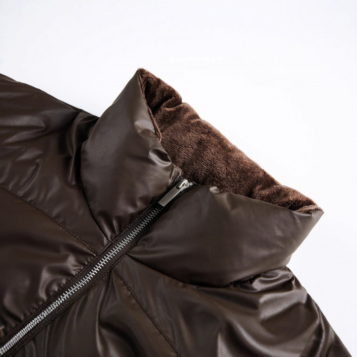 Damen Gekürzte wattierte Boxy‑Jacke mit hohem Stehkragen und Teddyfutter Drune