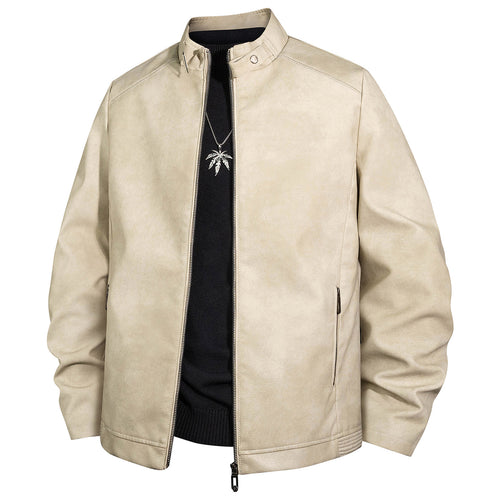 Herren Vintage-Lederoptik-Bomberjacke mit Stehkragen und Reißverschluss Drune