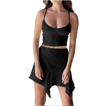 Damen Crop-Top und verspielter Rock mit asymmetrischem Saum Drune