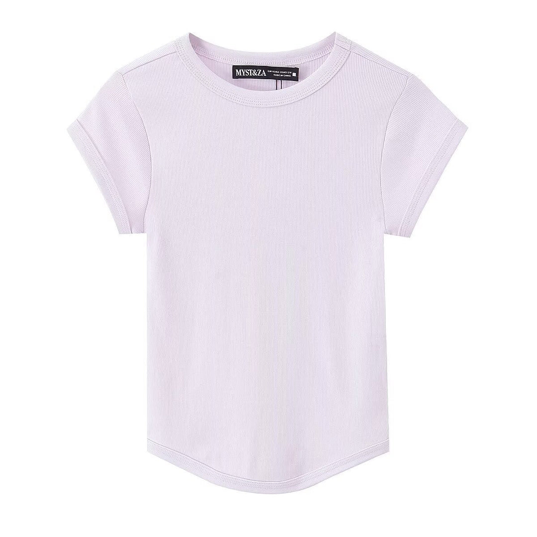 Damen hochwertiges, figurbetontes Basic-T-Shirt mit feiner Rippstruktur Drune