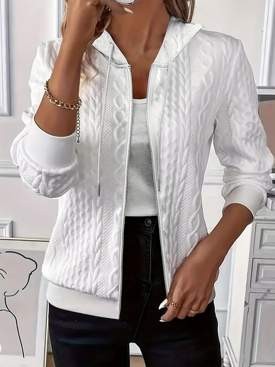 Damen Kapuzenjacke mit strukturierter Strickoptik und elastischen Bündchen Drune
