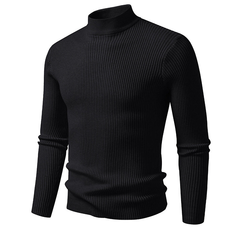 Herren Rippstrick-Mockneck-Pullover schmaler Schnitt thermischer Feinstrick Drune