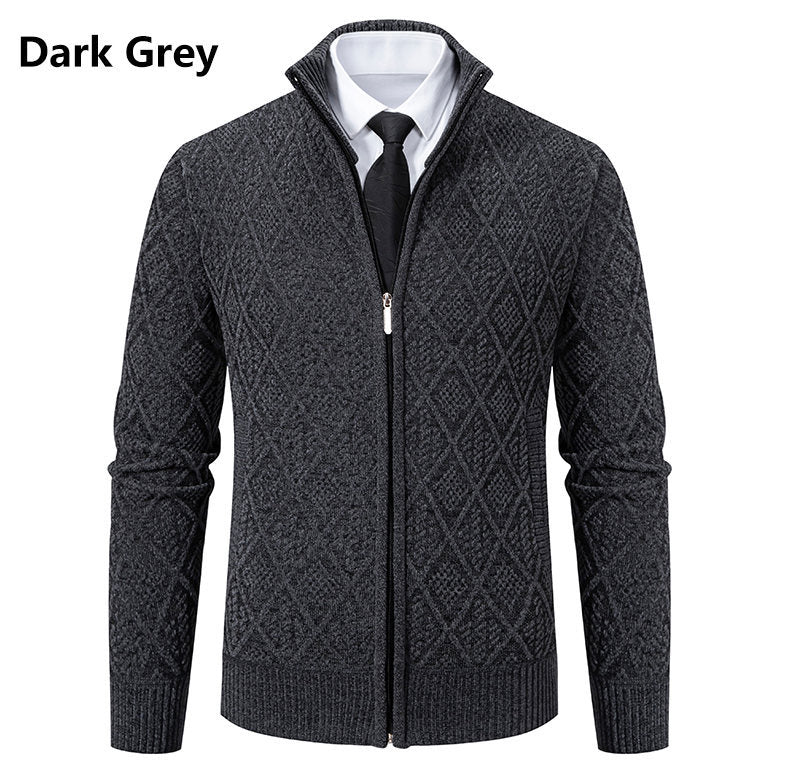 Herren Strickzipjacke mit Rautenmuster, Stehkragen und durchgehendem Reißverschluss Drune