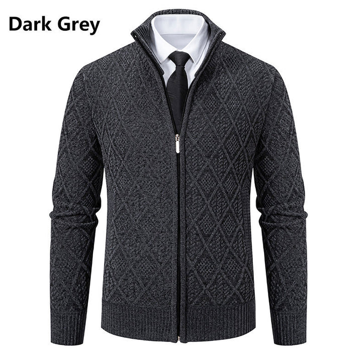 Herren Strickzipjacke mit Rautenmuster, Stehkragen und durchgehendem Reißverschluss Drune