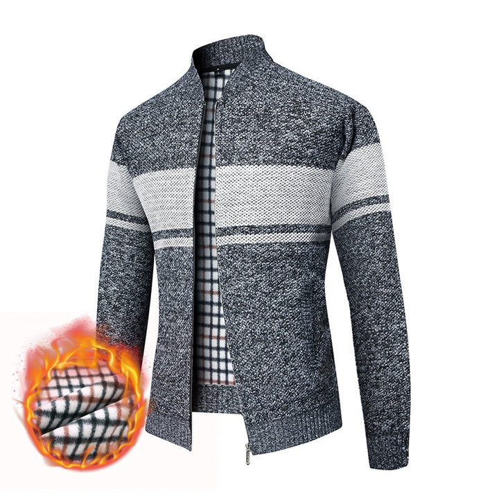 Herren Thermo-Strickzipjacke mit Stehkragen und kariertem Fleecefutter Drune
