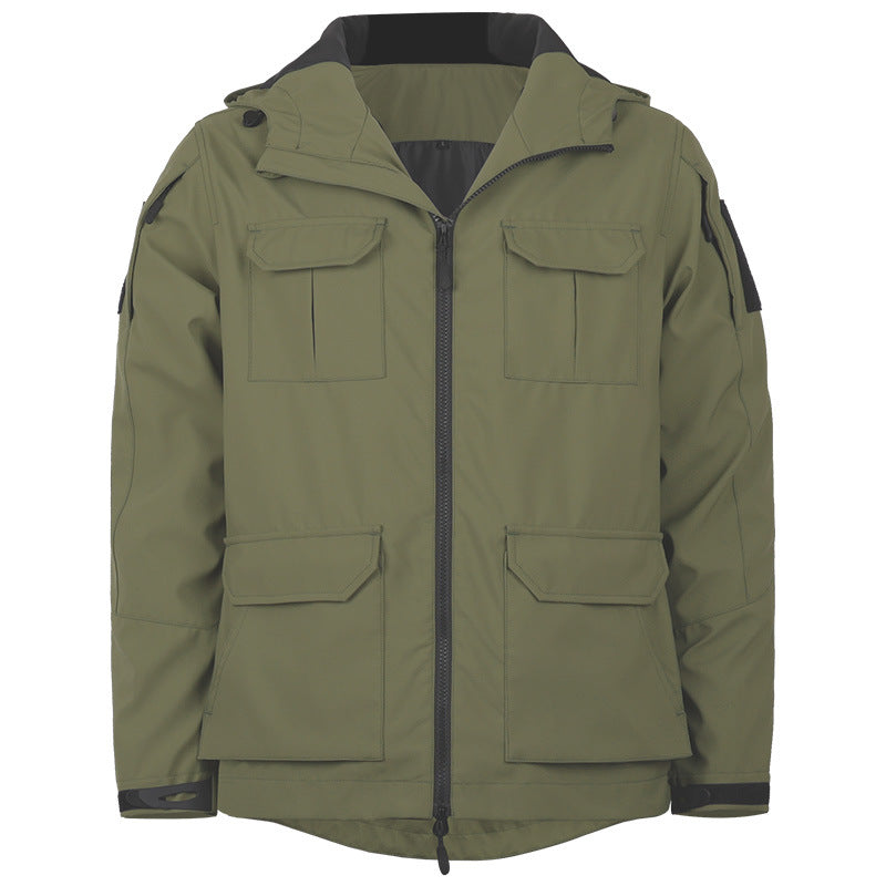 Men's  technical hooded utility field jacket with four flap cargo pockets and two-way zipper Drune