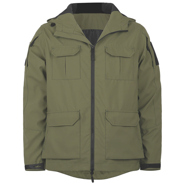 Men's  technical hooded utility field jacket with four flap cargo pockets and two-way zipper Drune