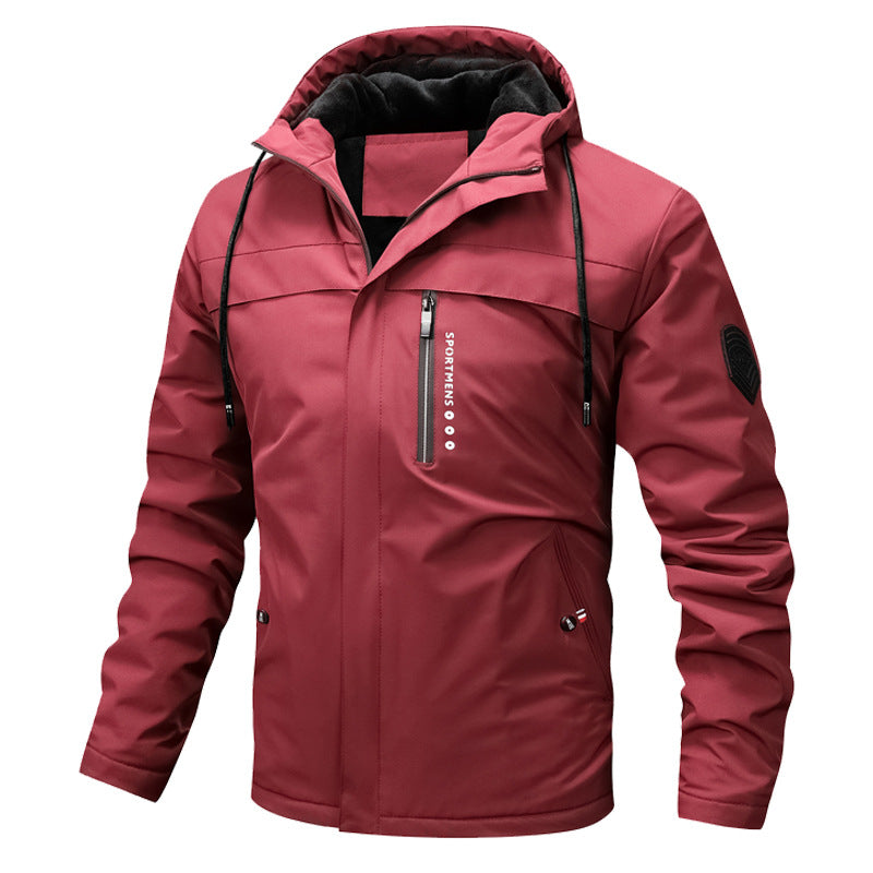 Herren  winddichte Softshelljacke mit verstellbarer Kapuze, Fleece-Innenfutter und verdeckten Reißverschlusstaschen Drune
