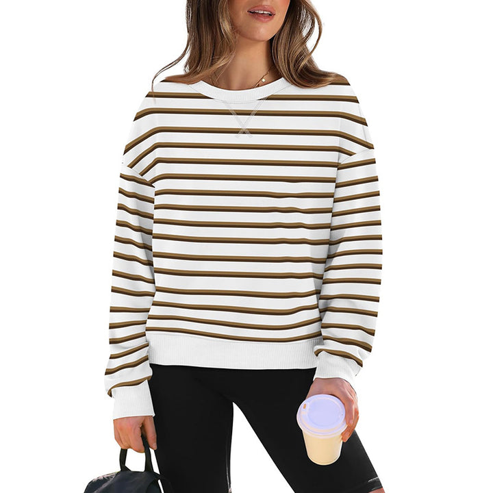 Damen lässiger Sweatshirt mit modernem Streifenmuster und Rundhalsausschnitt Drune