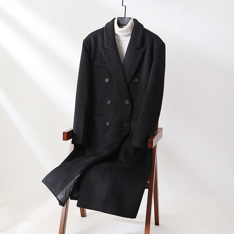 Herren Klassischer Doppelreiher-Longcoat aus Wollmischung mit Schalkragen und feiner Innenfutterverarbeitung Drune