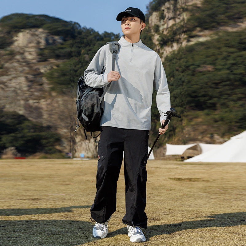 Herren Minimalistisches Halbzip-Sweatshirt mit technischem Jersey und verlängertem Saum Drune