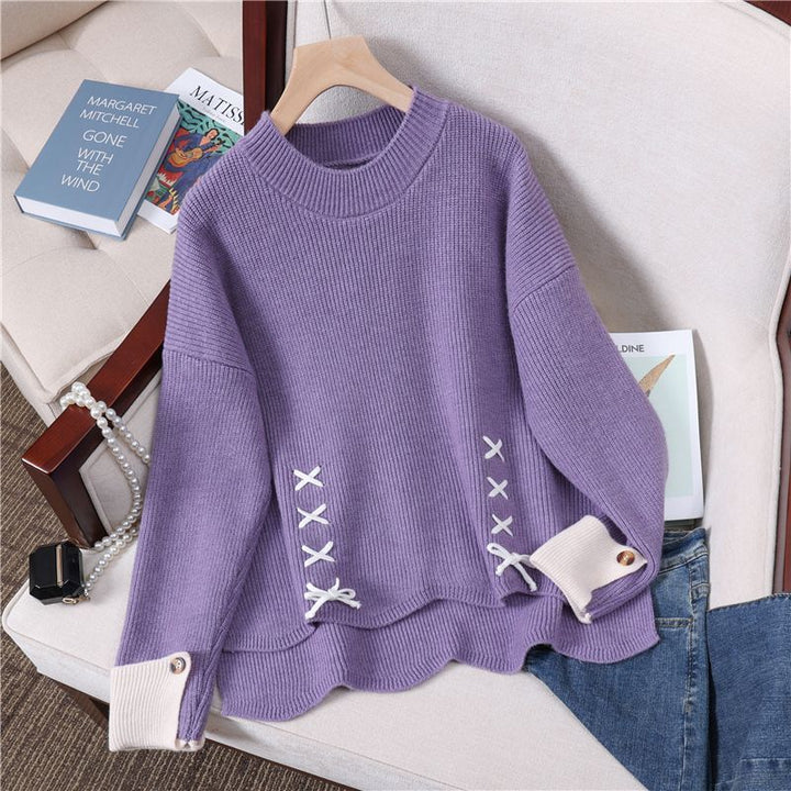 Damen Grobstrickpullover mit verspielten Schnür-Details Drune