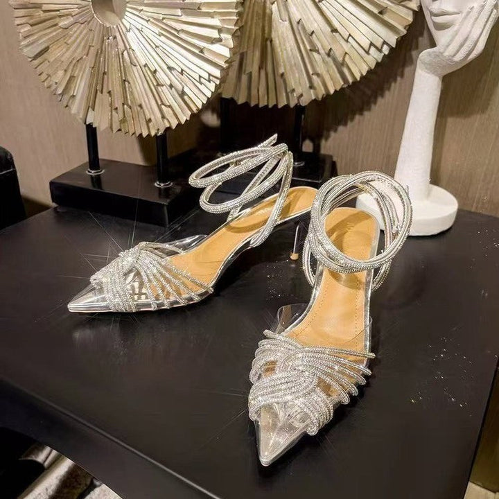 Damen Elegante spitz zulaufende Riemchen‑Sandaletten mit funkelnden Strassriemen und schmalem Stiletto Drune