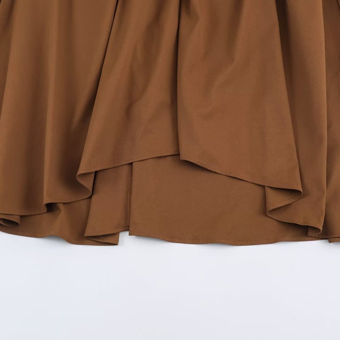 Damen A-Linien Midikleid mit High-Low-Saum, geraffter Taille und langen Ärmeln Drune