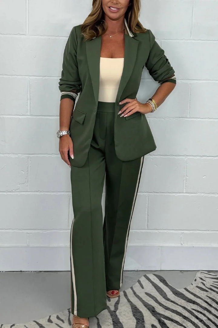 Damen nan tailliertes Longblazer-Hosen-Set mit Bügelfalte, weitem Bein und seitlicher Paspel Drune