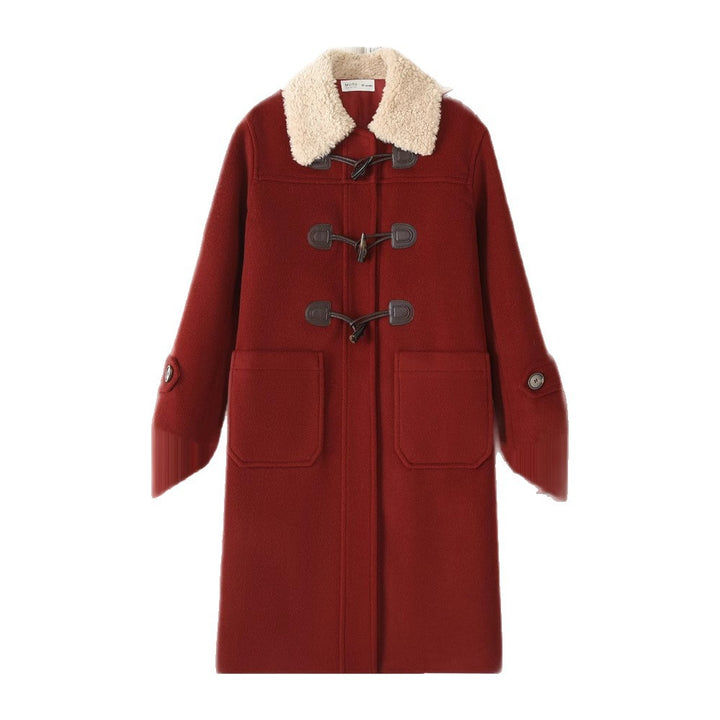 Damen Langer Duffle‑Mantel mit Teddykragen, Knebelverschlüssen und aufgesetzten Taschen Drune