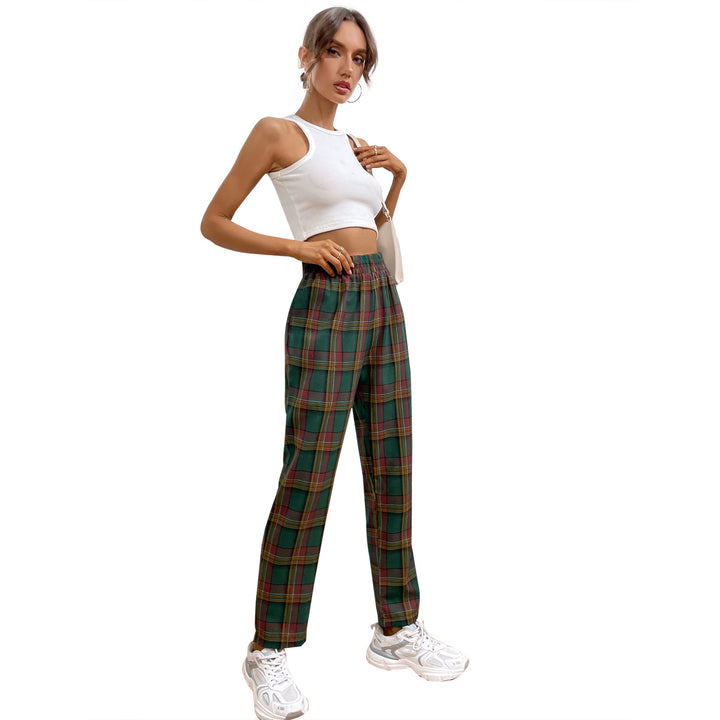 Damen lässige Karohose mit elastischem Bund und schmalem Schnitt Drune