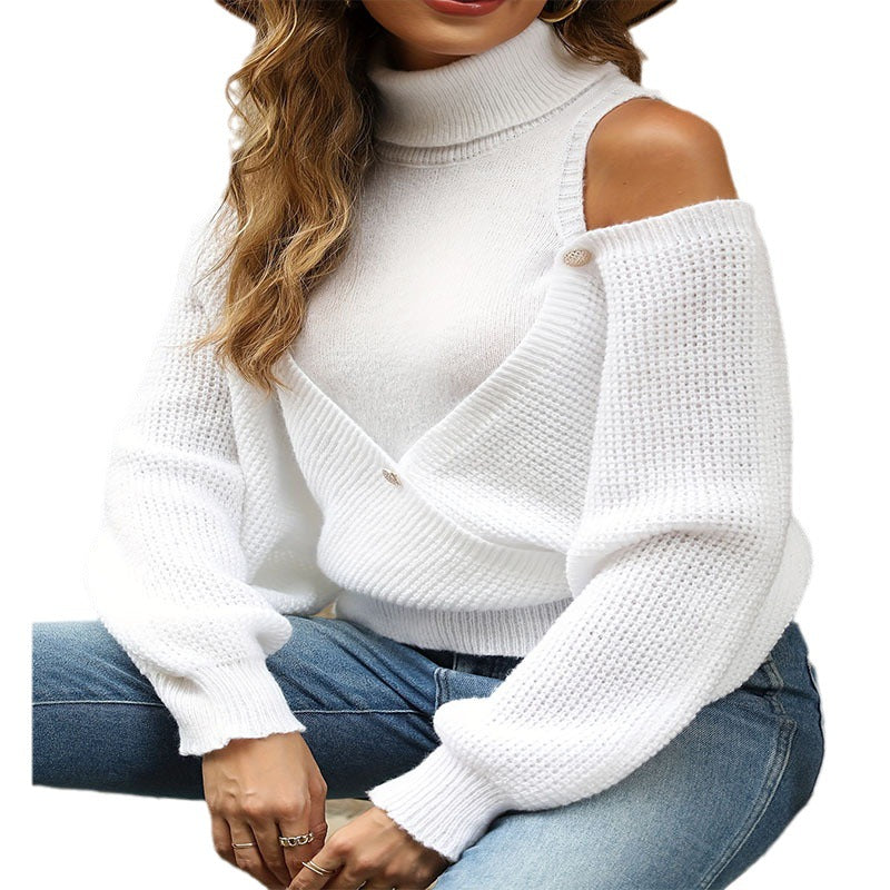Damen lässiger Pullover mit offener Schulter und elegantem Stehkragen Drune