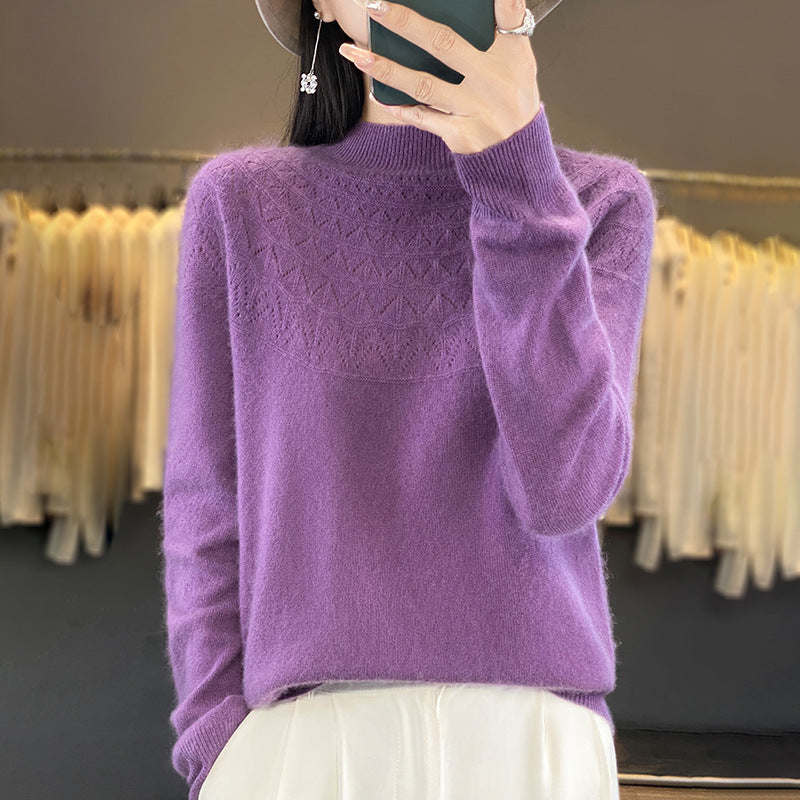 Damen Kuscheliger Mohair‑Optik Pullover mit Zierstruktur am Oberteil und Stehkragen Drune