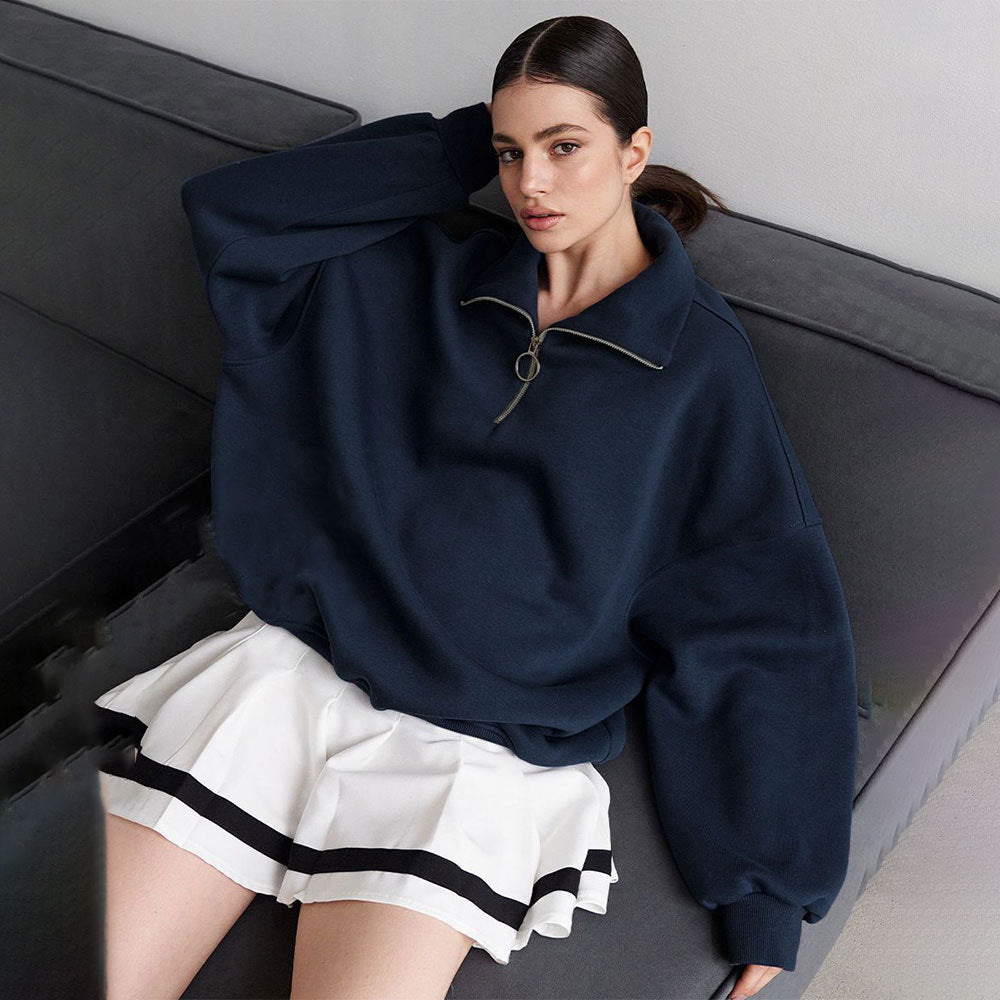 Damen lässiger Pullover mit steigendem Kragen und Reißverschluss Drune
